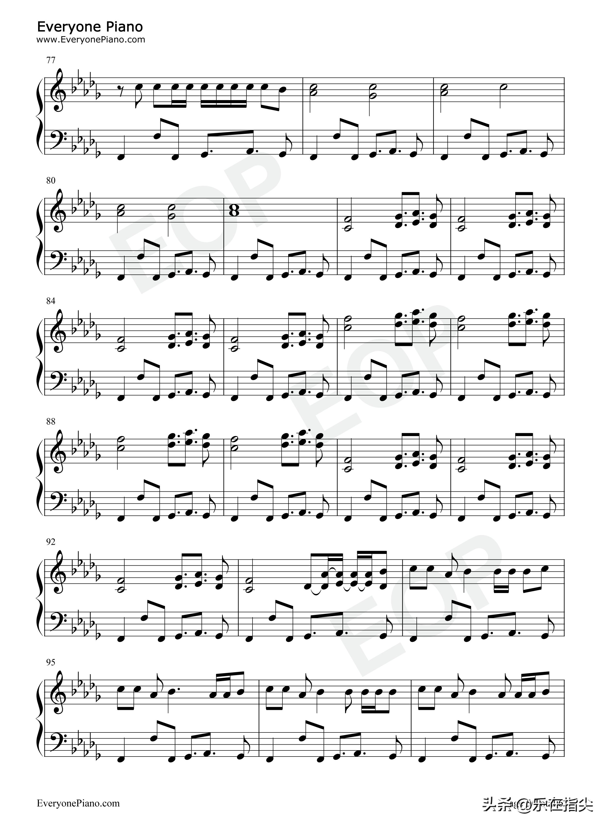 no钢琴谱五线谱,别知己五线谱钢琴谱双手指法