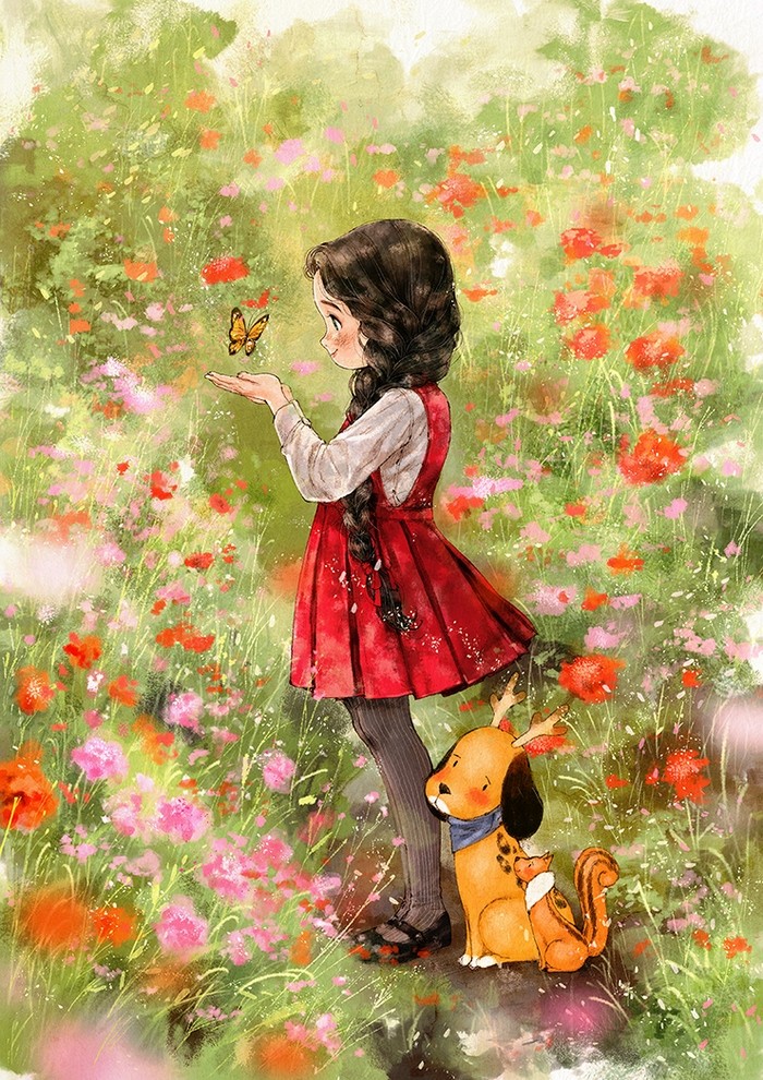 韩国插画师森林女孩日记图文,水彩插画森林女孩日记