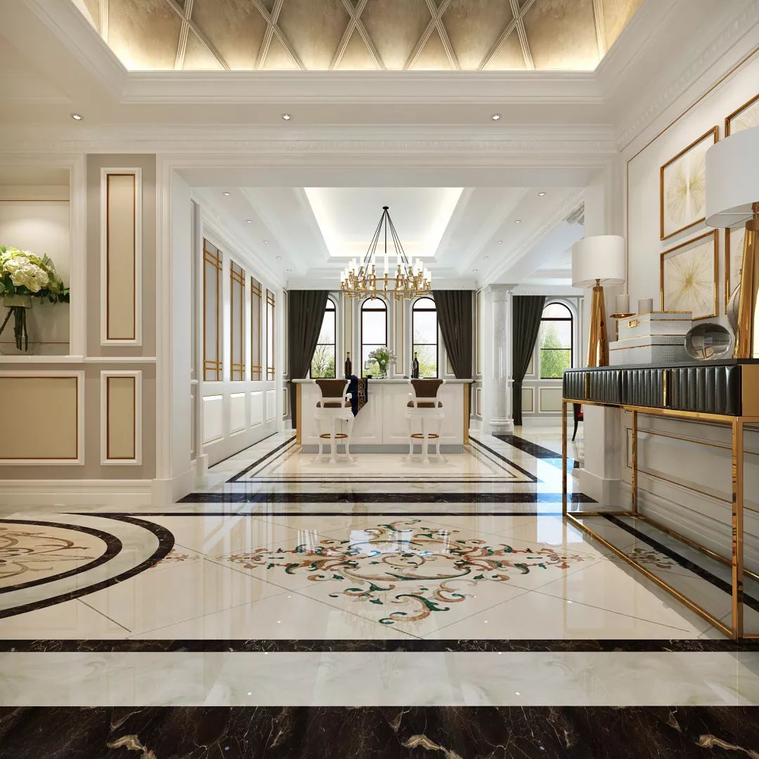 简一大理石水刀拼花铺贴效果,地砖水刀拼花平面铺贴图