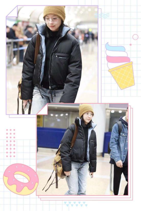 董洁皮毛一体外套,董洁蓝色光滑亮丽的外套