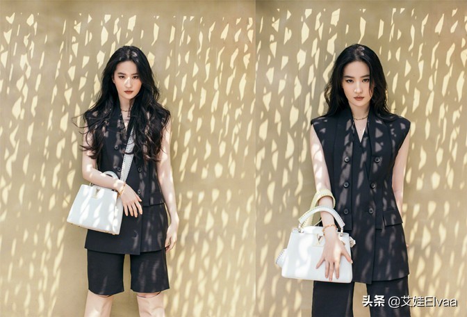 刘亦菲西装皮裤造型酷飒魅惑,刘亦菲穿搭回归现实金丝绒