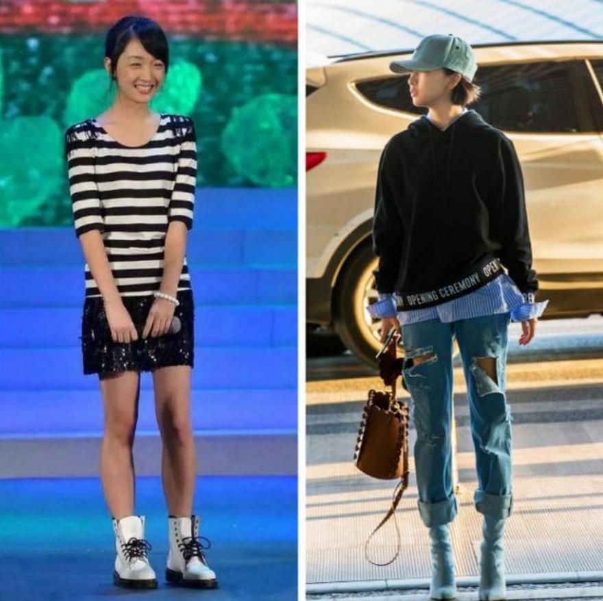 周冬雨身穿清新的薄荷色挂脖礼服,周冬雨巴黎时装周露腰撞色造型