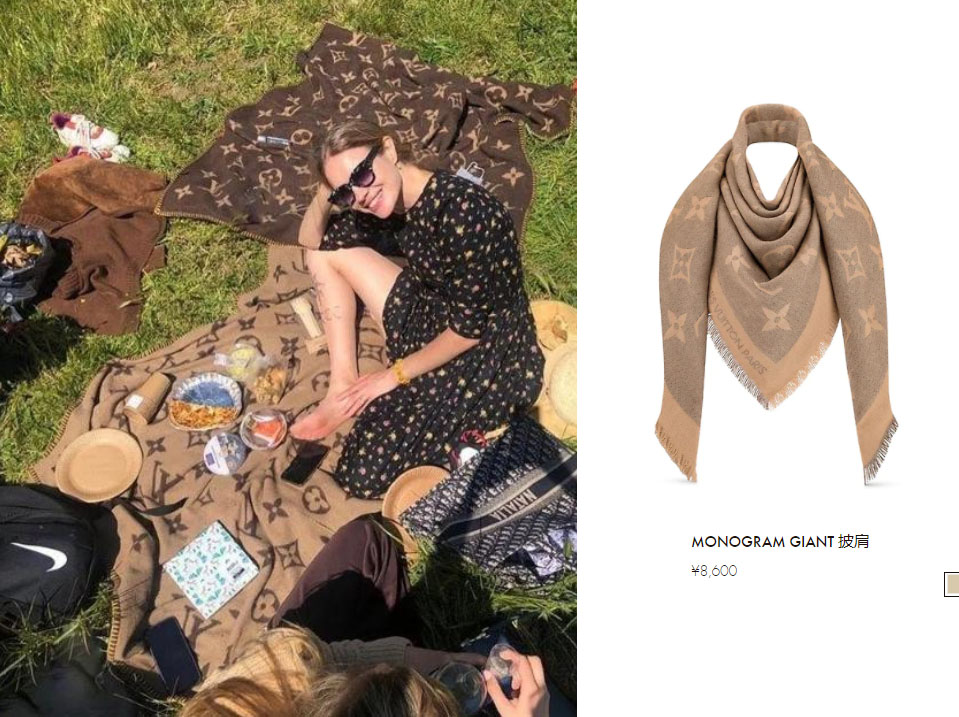 LV太子妃与友人野餐，铺一地LV披肩用来垫屁股，看着都觉得好心疼