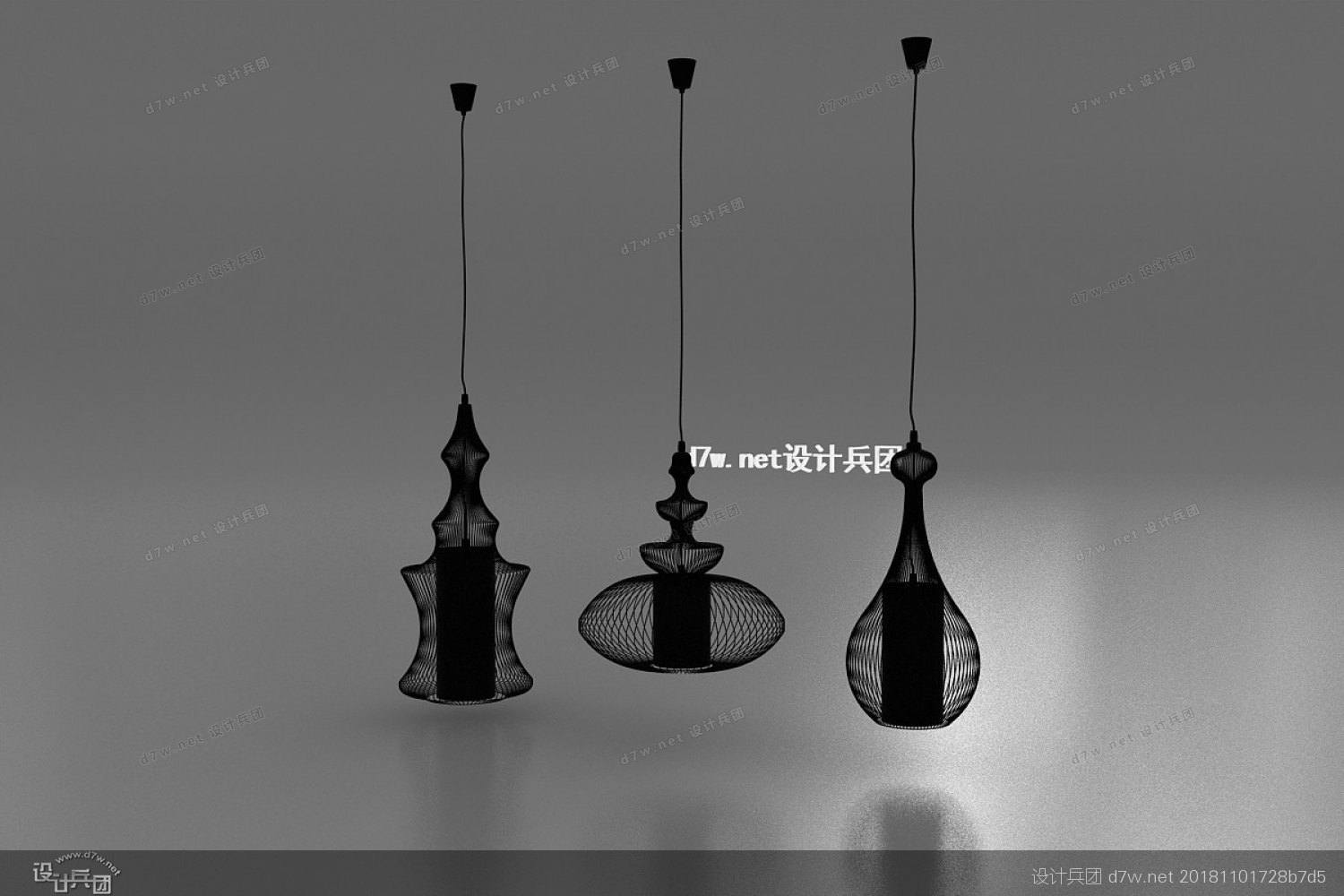 中式镂空格栅吊灯3d模型,单头小吊灯效果图