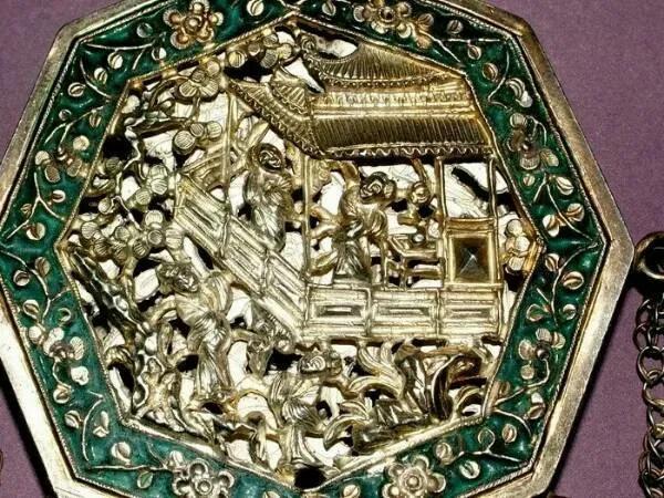 古法方形金锁,清代老银制长命锁