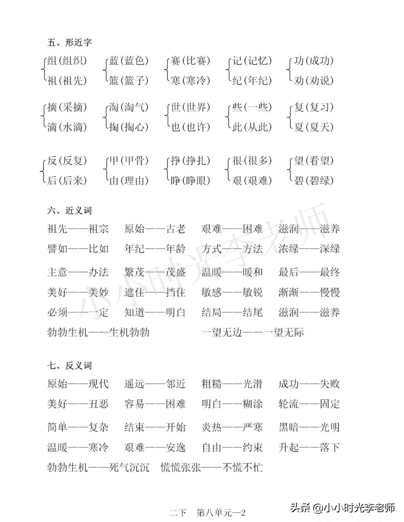 二年级下册语文必背课文知识归纳,二年级语文下册必背重点知识梳理