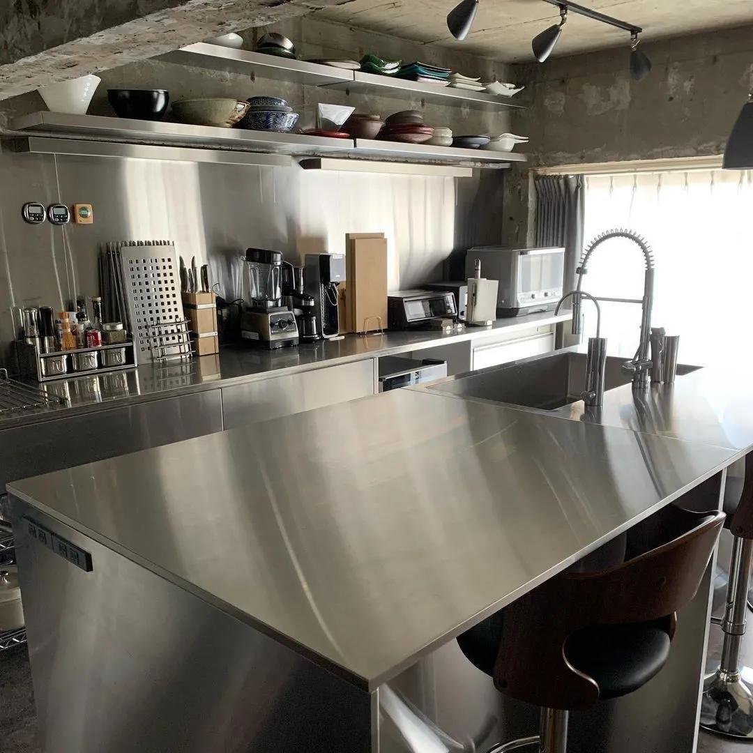 高颜值不锈钢台面橱柜,不锈钢大理石橱柜