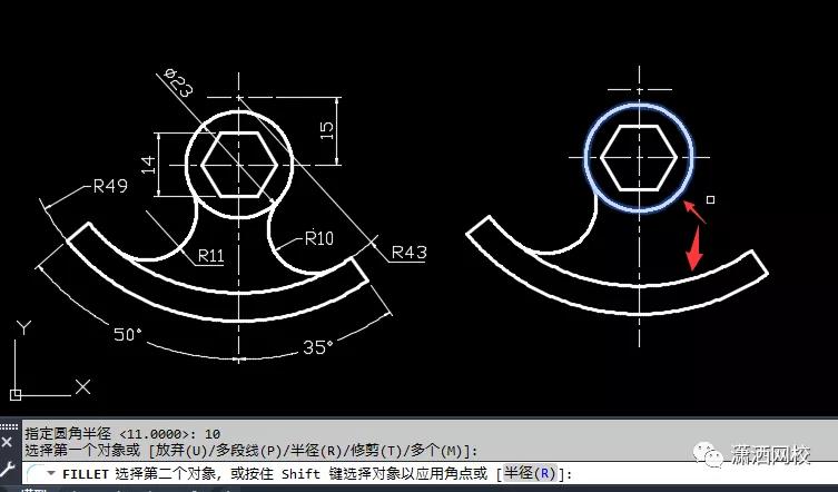 cad中没有半径的情况下怎么画圆角,cad怎么做一个圆角跟指定直线相切