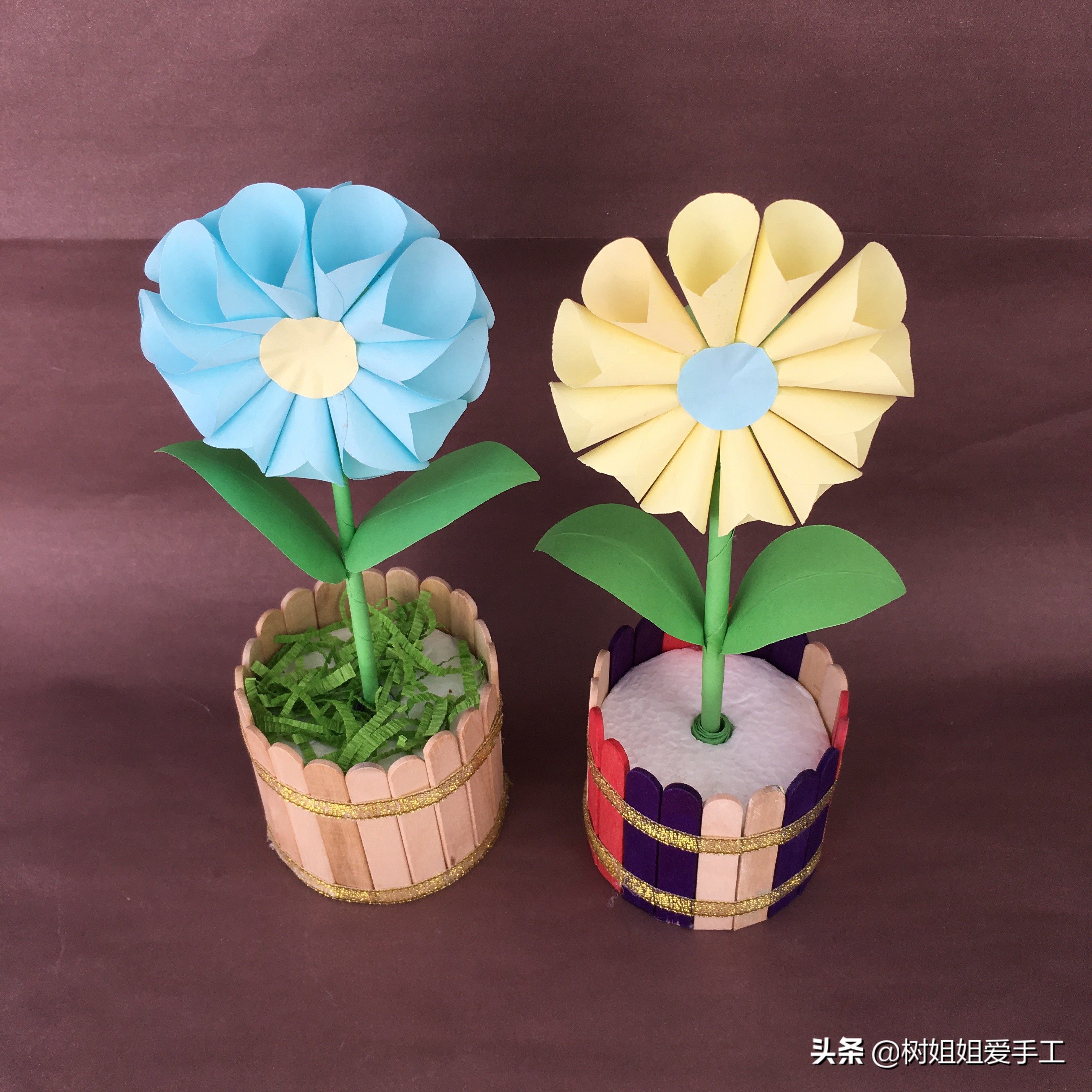 花朵盆栽折纸,折纸小花微盆景