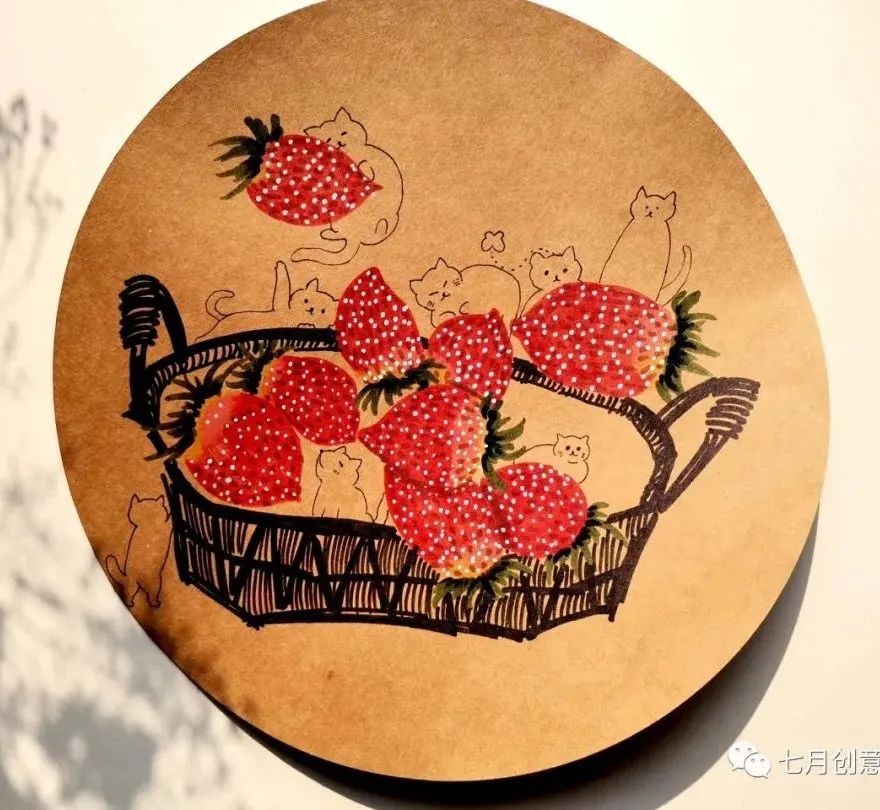 草莓自然笔记绘画,草莓幼儿园绘画