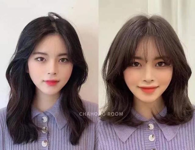 下颚宽羊毛卷中短发,下颌骨宽大刘海发型