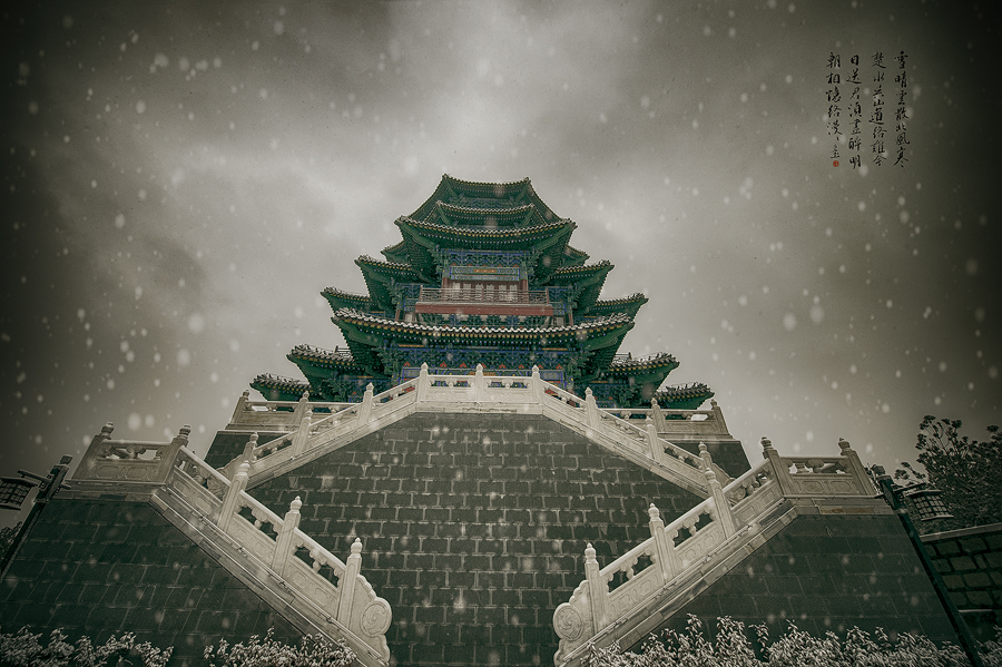 雪中楼阁诗句,雪中真武殿