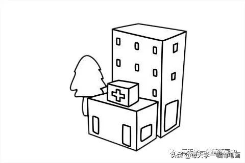 医院简笔画简单又漂亮图片,医院楼房简笔画