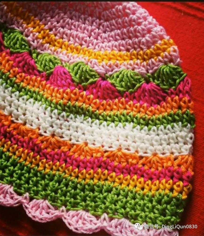 拼色帽子花样钩织教程冰丝线,双色线搭配的帽子钩织教程