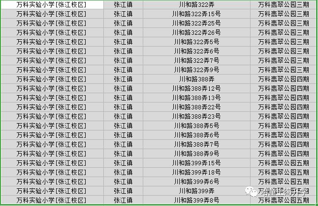 张江学区小学,张江小学学区划分