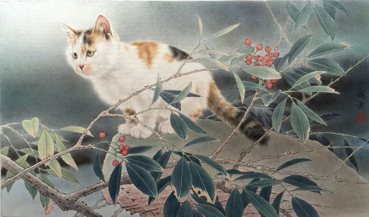 邢诚爱工笔猫画法,邢诚爱工笔画猫兔子高清大图