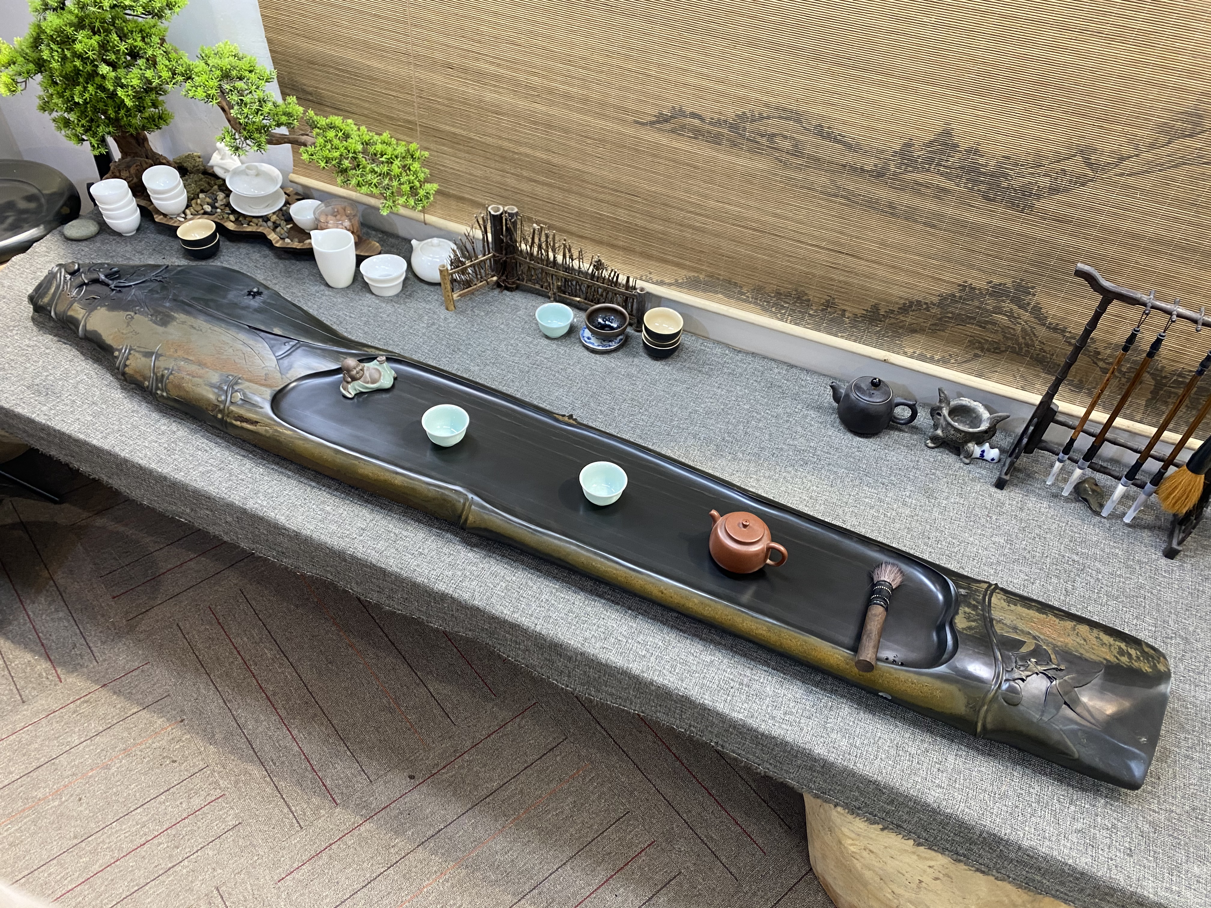 把石头雕刻成工艺品,小桥流水石茶盘雕刻全过程