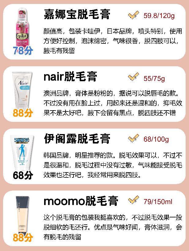 二十多种脱毛膏测评红榜,超好用的脱毛膏推荐