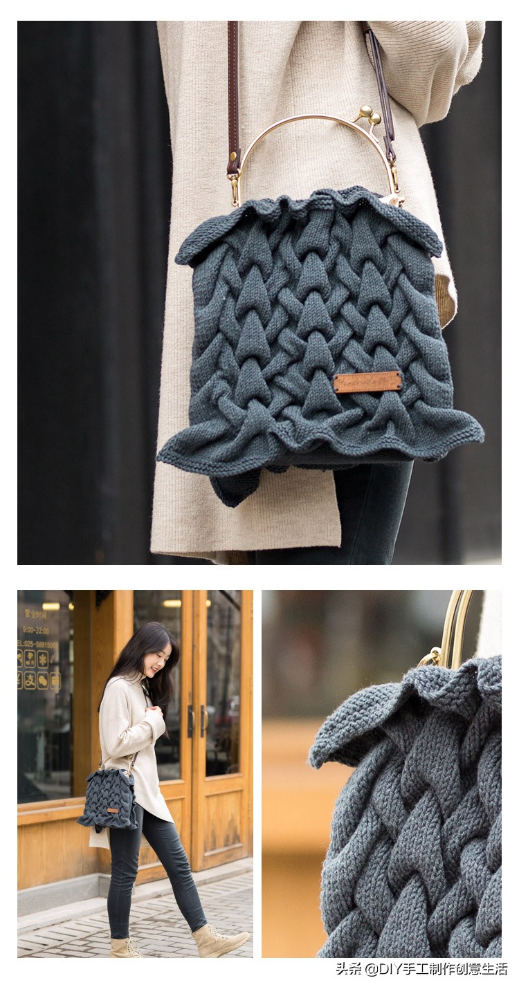 棒针织百褶裙边花样视频,编织收缩小包