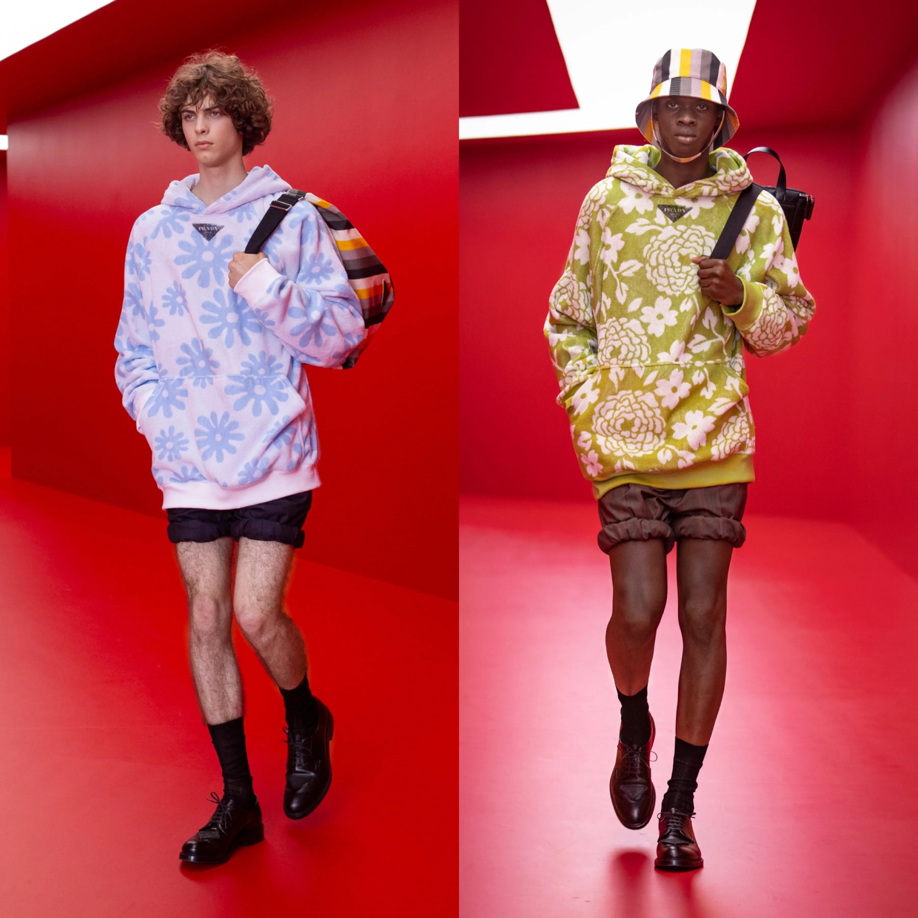 「Prada2022春夏男装」男装也内卷了，露大腿穿短裙真空上阵