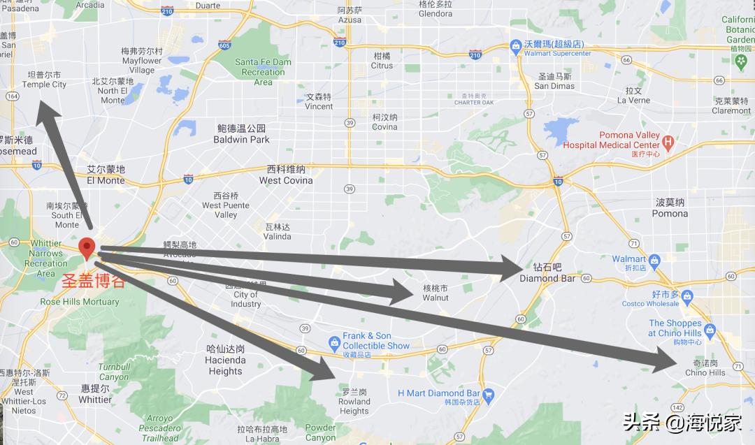 钻石吧离洛杉矶市区多远,钻石吧