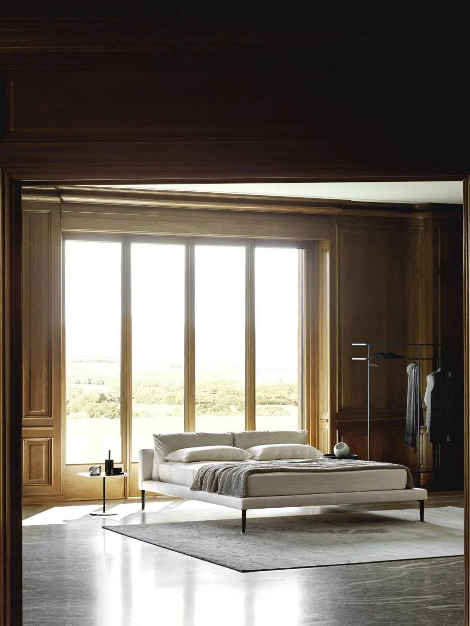 卧室床柜一体效果图,现代简约卧室家具全套