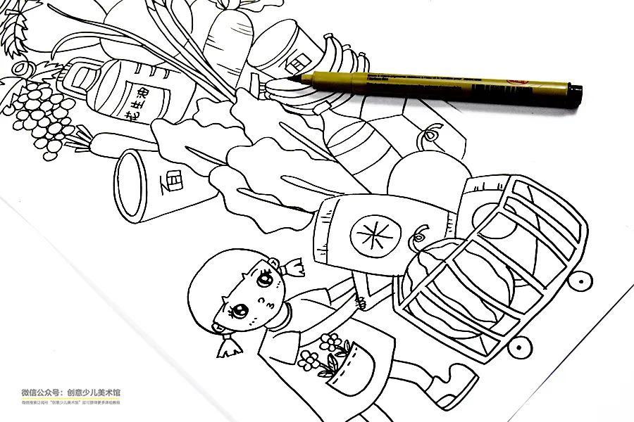 儿童画思维教程,蔬菜购物车儿童画