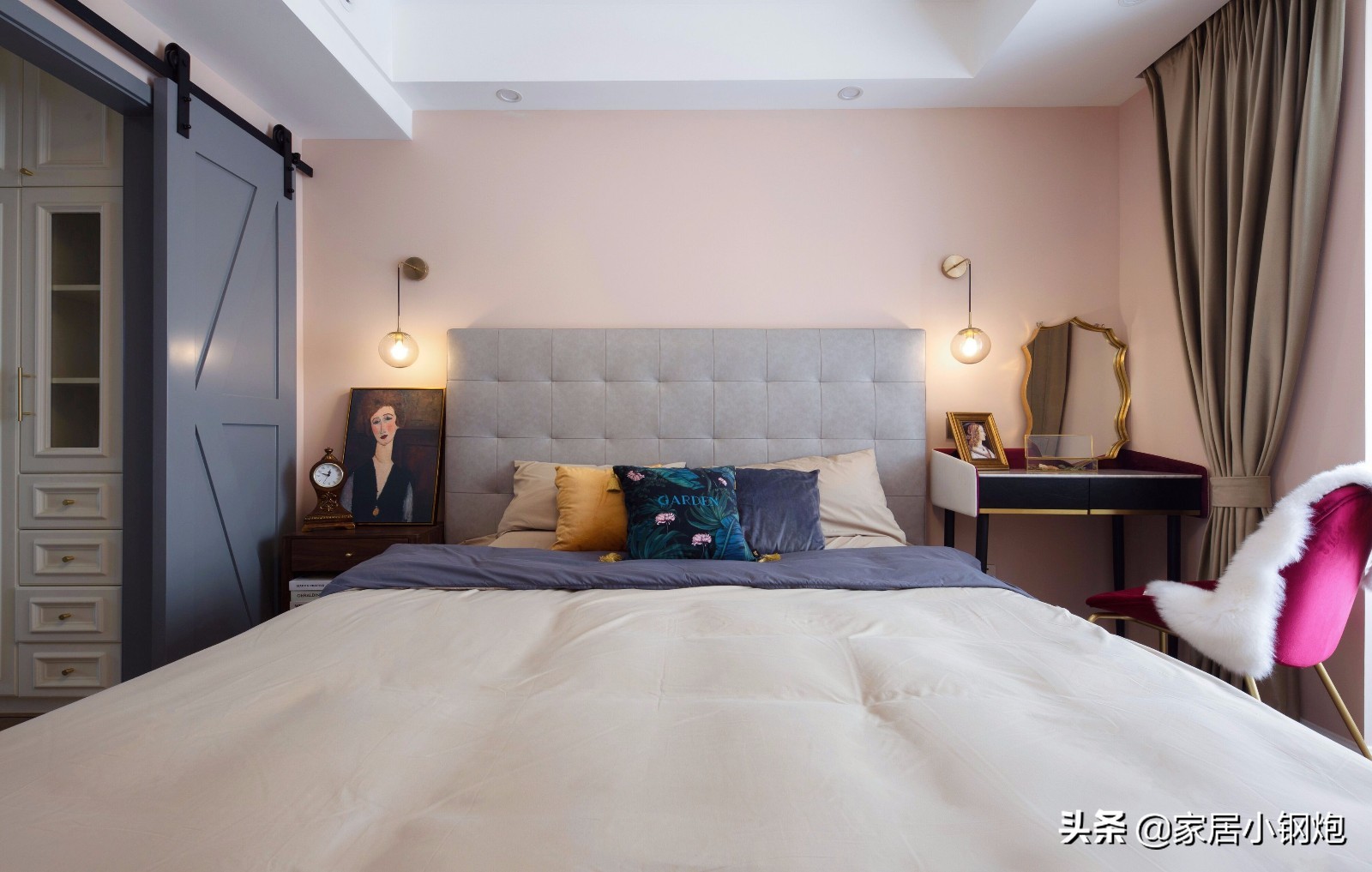 灰蓝背景墙效果图现代简约2021年,136平方现代风格大砖背景墙