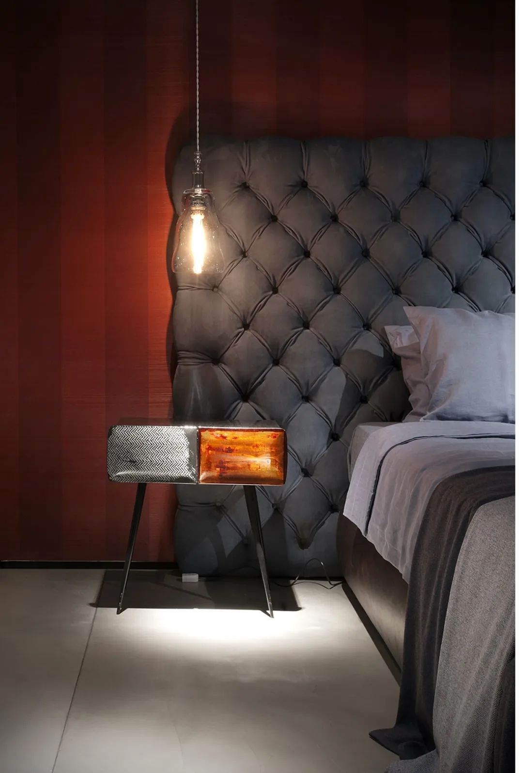 卧室床柜一体效果图,现代简约卧室家具全套