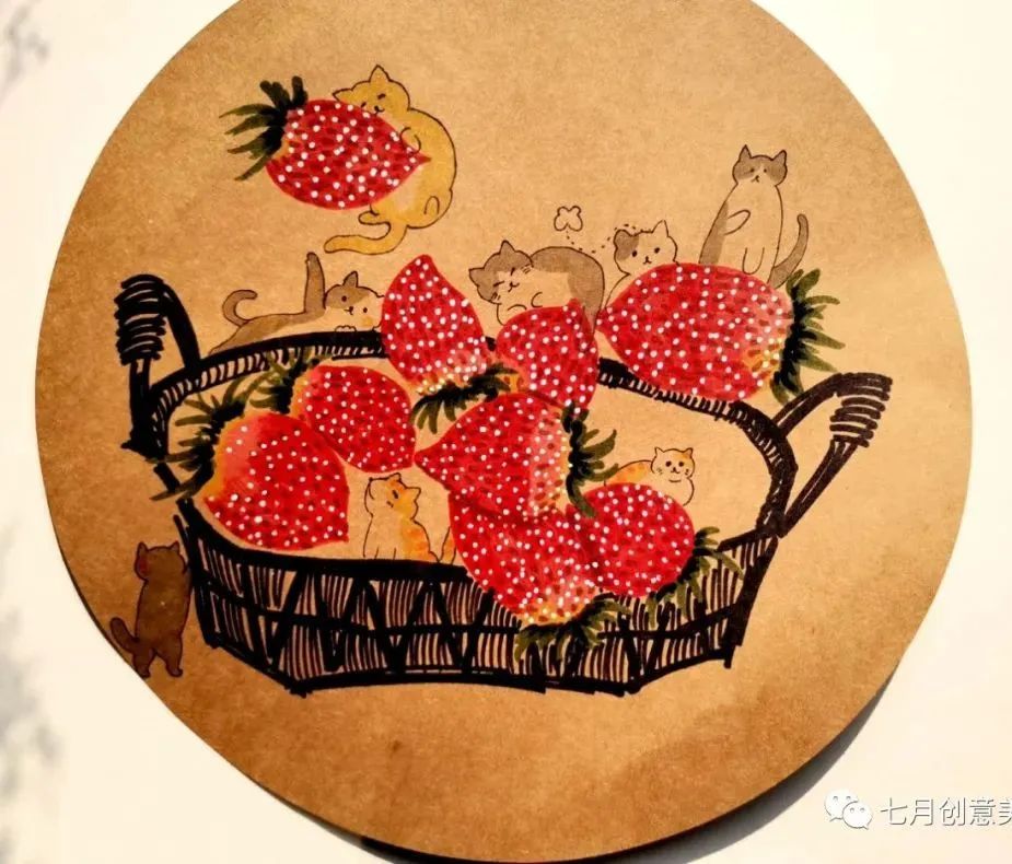 草莓自然笔记绘画,草莓幼儿园绘画
