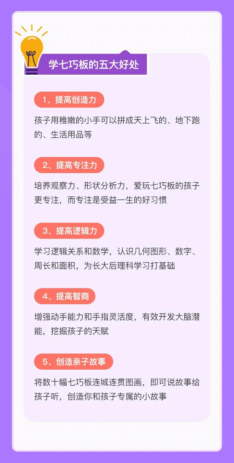 「免费赠送教具」3-7岁儿童全脑开发:16节七巧板趣味课程