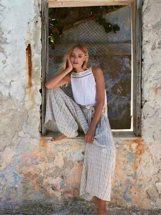 夏天亚麻显瘦气质套装,今夏流行穿亚麻高级爆了