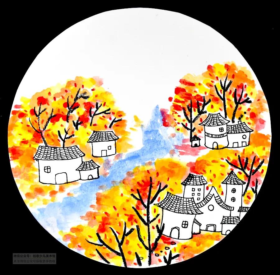 儿童画教程|趣味色彩美术课程《万山红遍,层林尽染》