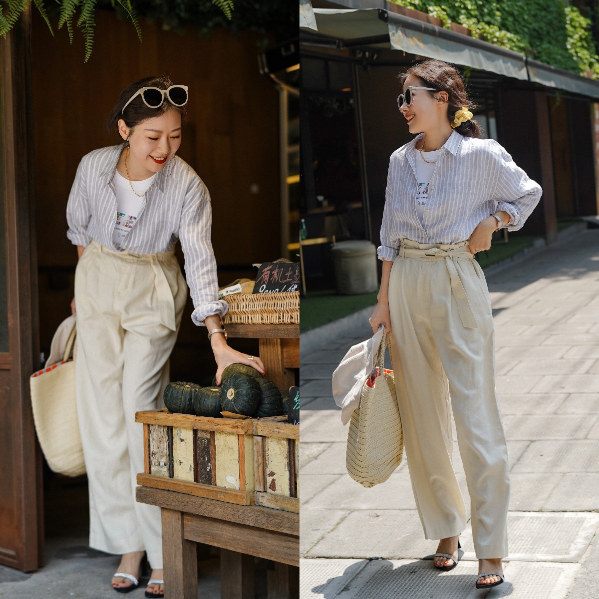 秋款短衫配牛仔阔腿裤穿,上紧下松穿搭阔腿裤加衬衫