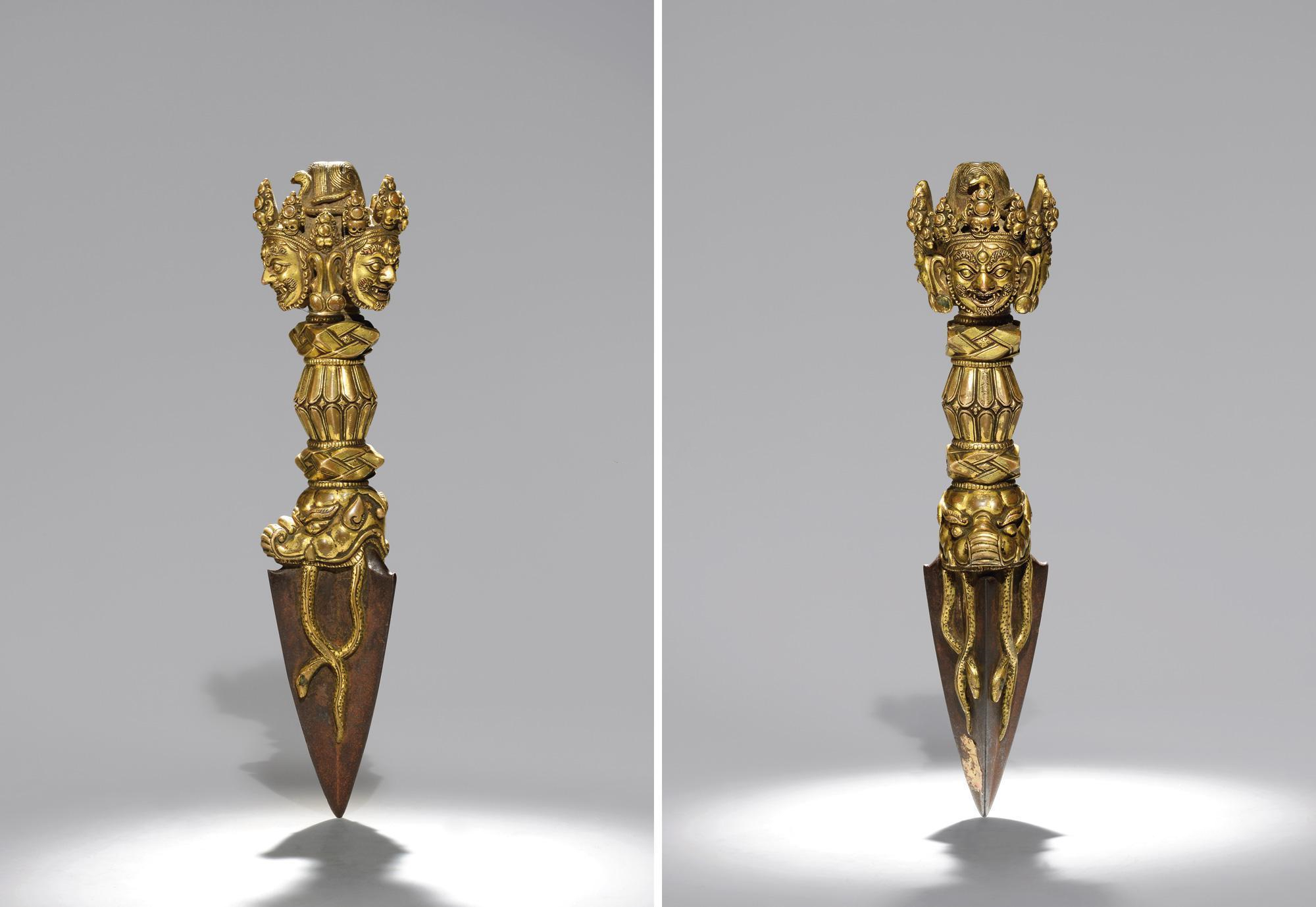 18世纪铜鎏金金刚杵,金刚橛钺刀