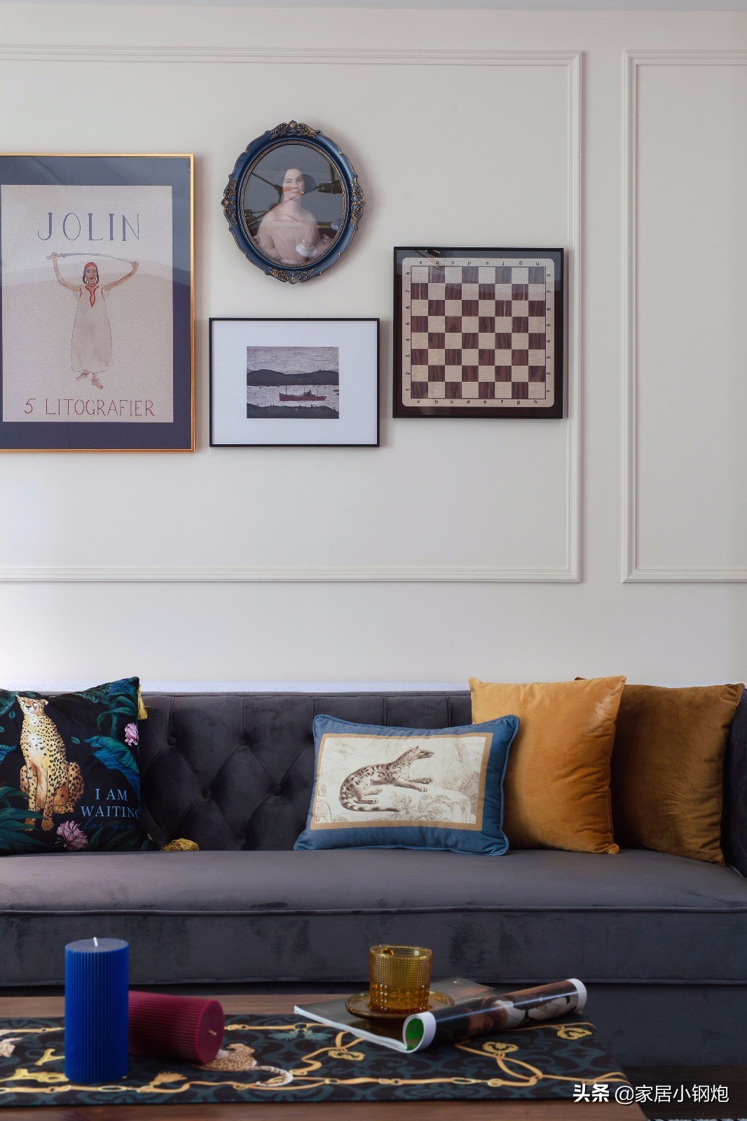 灰蓝背景墙效果图现代简约2021年,136平方现代风格大砖背景墙