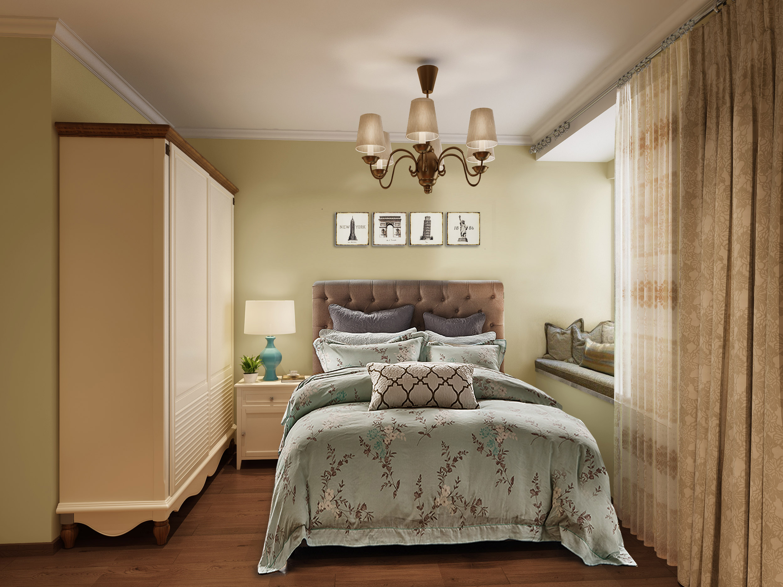 美式轻奢风装修2022新款全屋,绿色美式装修风格