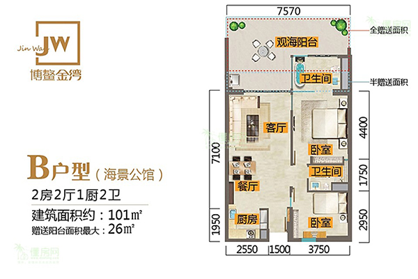 融创海南博鳌金湾58平户型图,海南融创金成博鳌金湾小区介绍