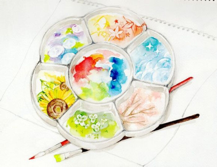 立体正方形颜料水彩画怎么调色,画水彩画黄金大道调色步骤