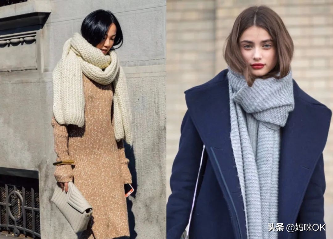 几种很火的围巾的新系法,比较短的围巾系大法