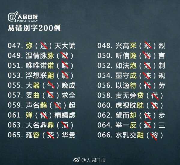 中学生常见错别字大全,小学生必背错别字