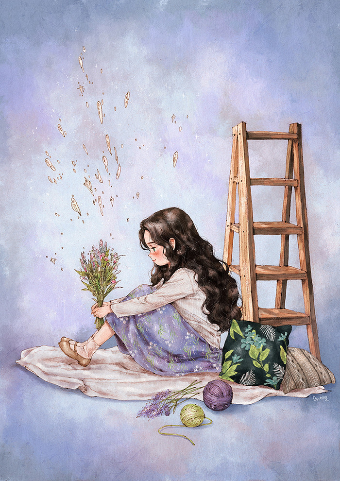 韩国插画师森林女孩日记图文,水彩插画森林女孩日记