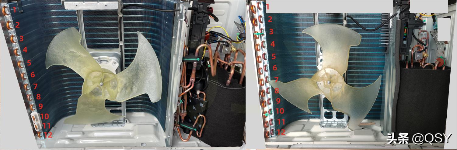 格力两代云锦Ⅱ1.5匹新一级空调对比拆机C形冷凝器没了