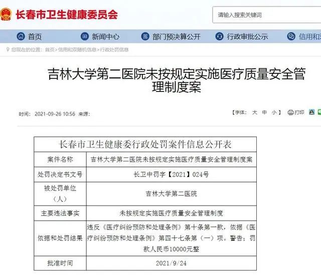 吉大一院五名医师被罚,多家三甲医院院长被查处