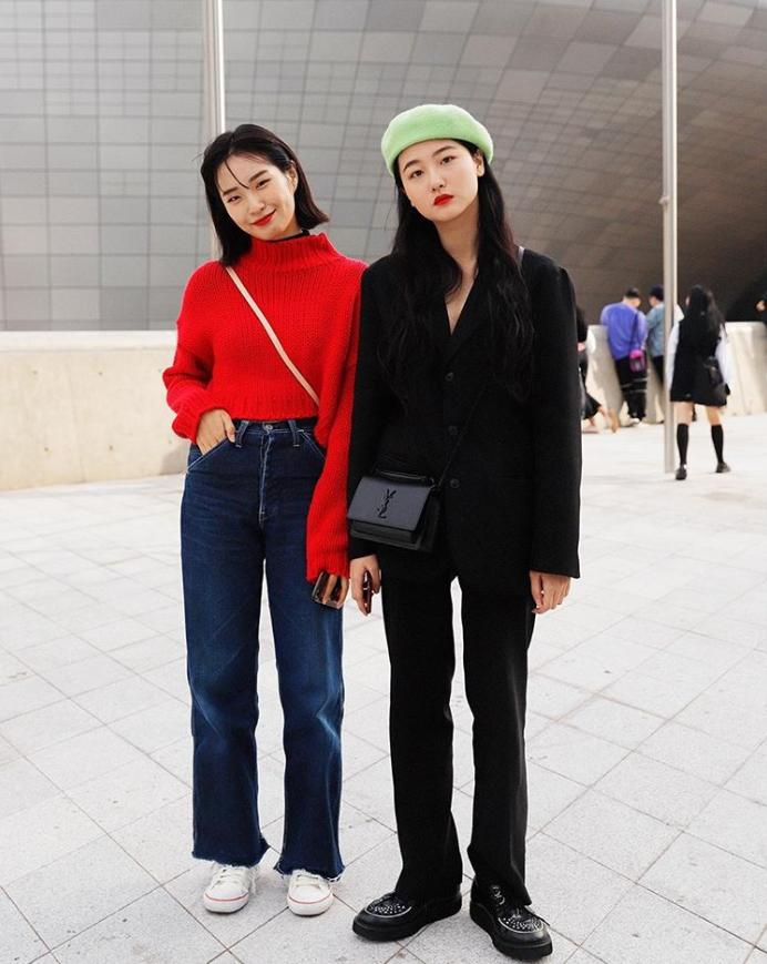 韩国街拍闺蜜装,韩国时尚秀穿搭