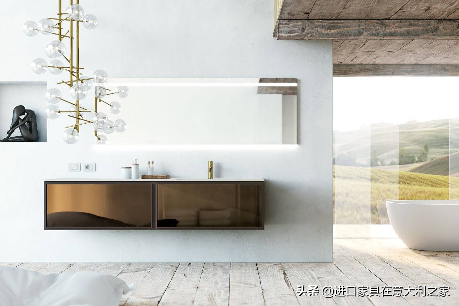 极简浴室柜陶瓷,圆形镜面陶瓷一体浴室柜