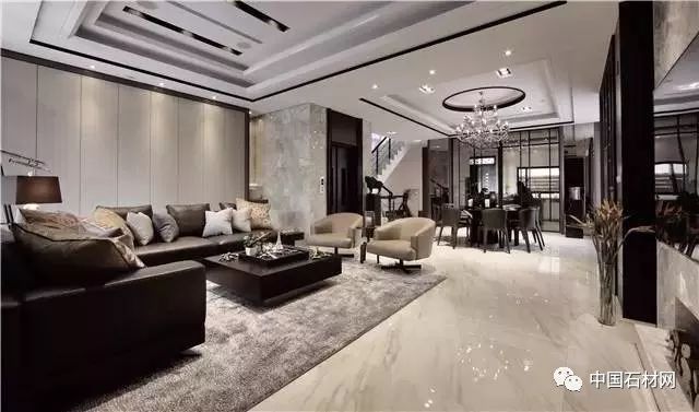 现代简约全屋大理石别墅效果图,轻奢风装修大理石别墅图片
