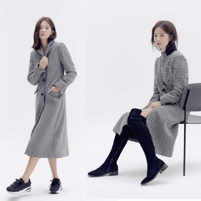 宋慧乔高领毛衣配大衣,宋慧乔千鸟格外套