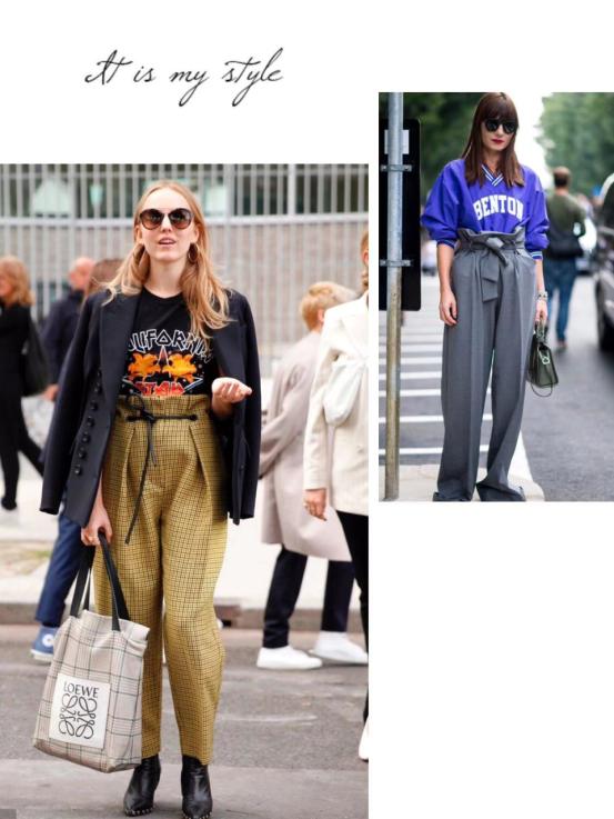 今年流行的纸袋裤怎么穿,新款流行好看显瘦百搭裤