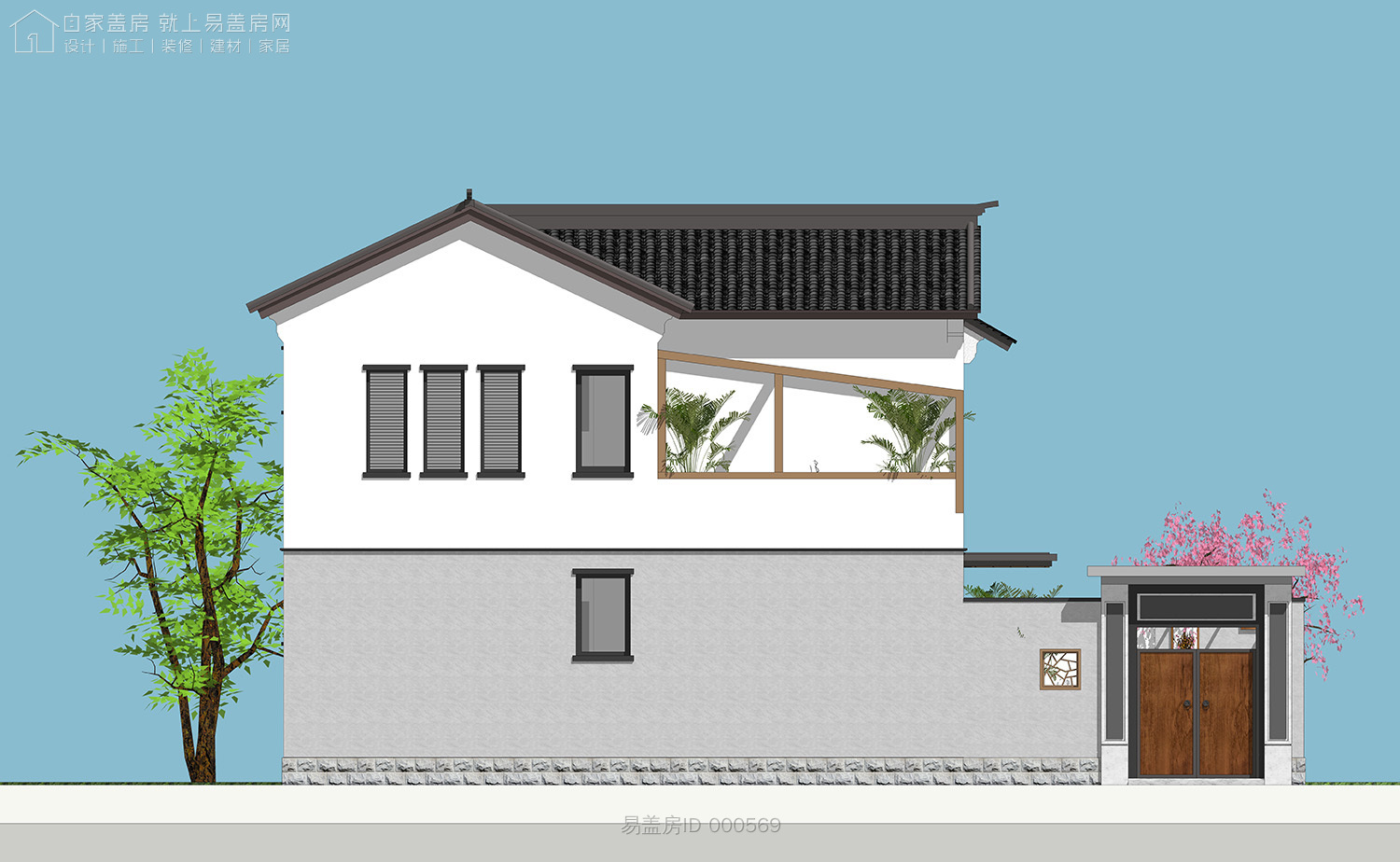 二层农村别墅带阳光房现代简约,农村二层带阳光房别墅效果图